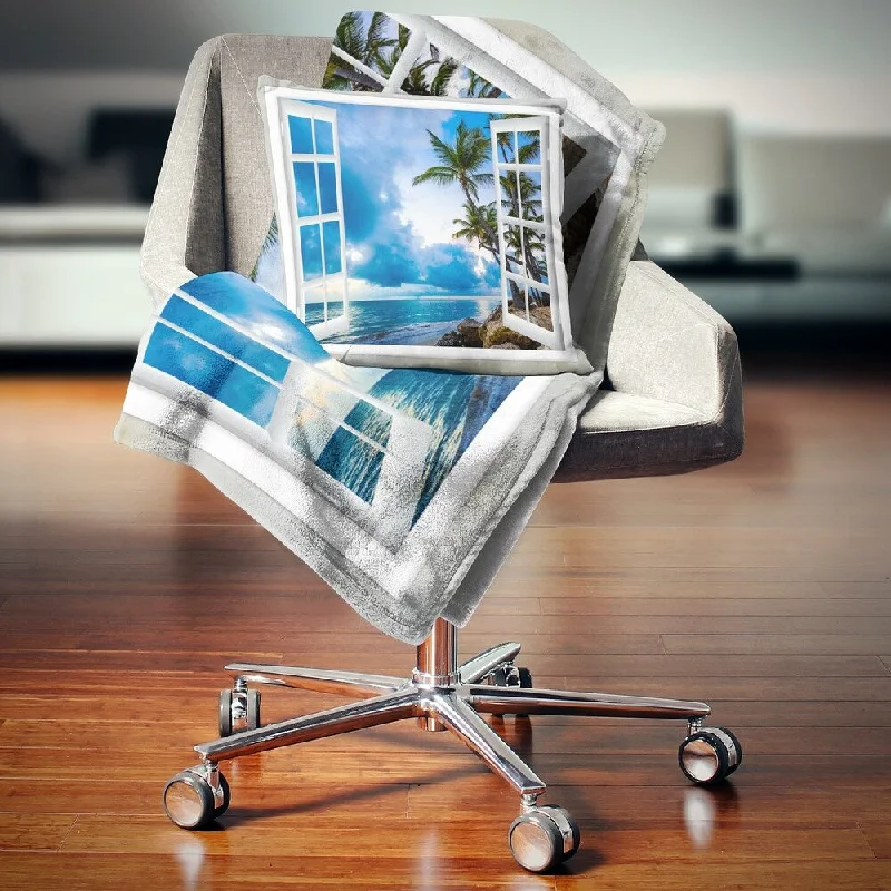 Linen blankets with a rustic and textured lookDesignart 'Window Open to Cloudy Blue Sky' Landscape Wall Throw Blanket
