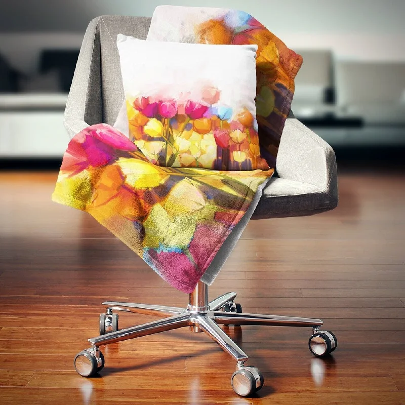 Fleece blankets for a cozy and plush textureDesignart 'Yellow Pink Red Tulips on White' Floral Throw Blanket Fleece blankets for a cozy and plush textureDesignart 'Yellow Pink Red Tulips on White' Floral Throw Blanket