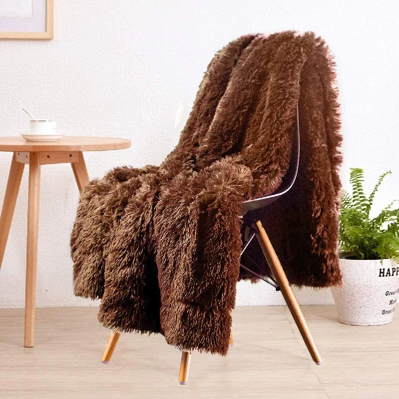 Fleece blankets for a cozy and plush texture(expired) Macgace Shaggy Longfur Throw Blanket with Sherpa Large Plush Fuzzy Blanket, 50''x60'',Brown