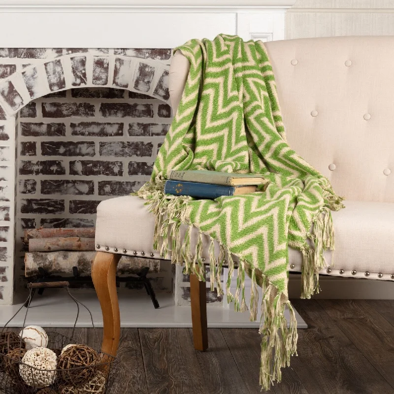 King - size blankets to cover large beds comfortablyGreen Chevron Woven Throw