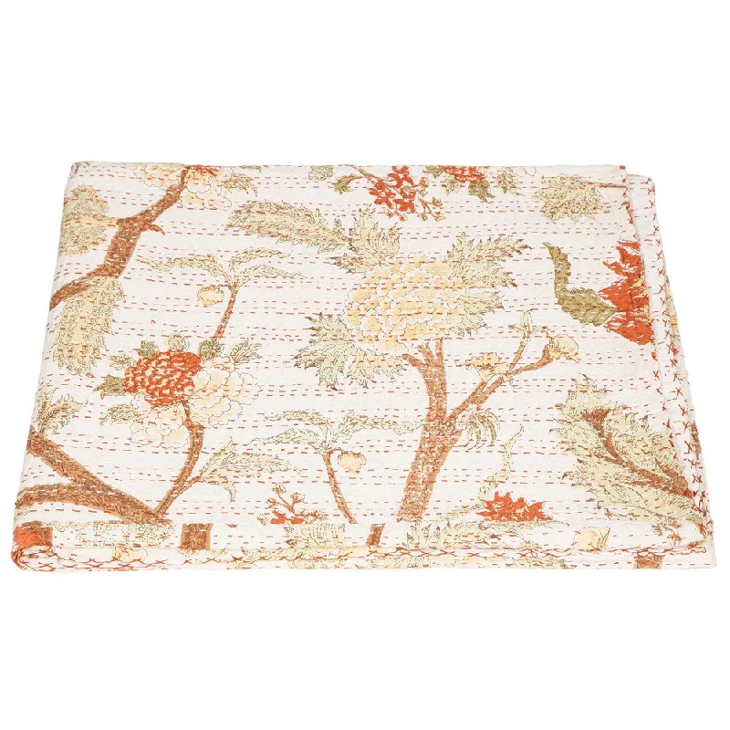 Rayon from bamboo blankets for a silky and breathable feelHandmade Vintage Kantha Floral Quilt (India)