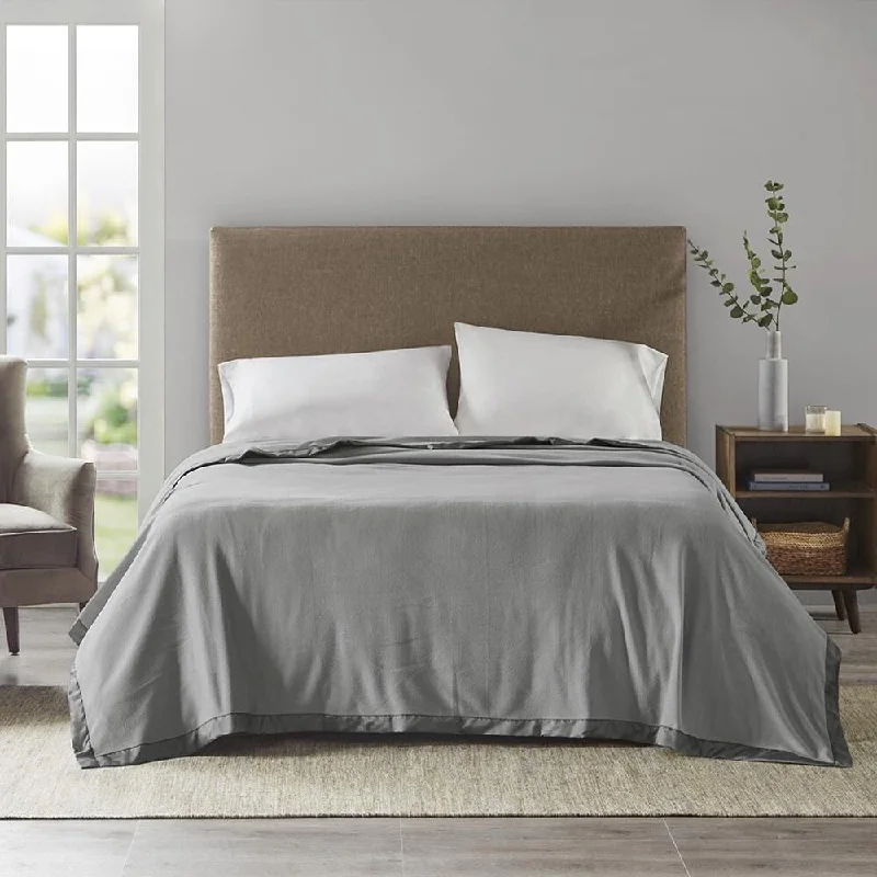Mohair blankets with a unique sheen and softnessKing Classic Matte Satin Binding Micro Fleece Blanket Grey