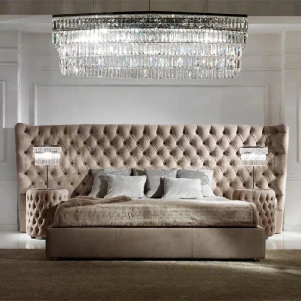 Polyester - foam mattresses for budget - friendly optionsModern Luxury Upholstered Bed With Round Side Tables in Suede Polyester - foam mattresses for budget - friendly optionsModern Luxury Upholstered Bed With Round Side Tables in Suede