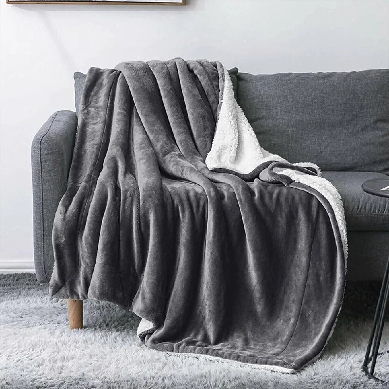 Recycled polyester blankets for an eco - conscious optionQueen Throw Faux Fur Reversible Sherpa Fleece Blanket Grey Recycled polyester blankets for an eco - conscious optionQueen Throw Faux Fur Reversible Sherpa Fleece Blanket Grey