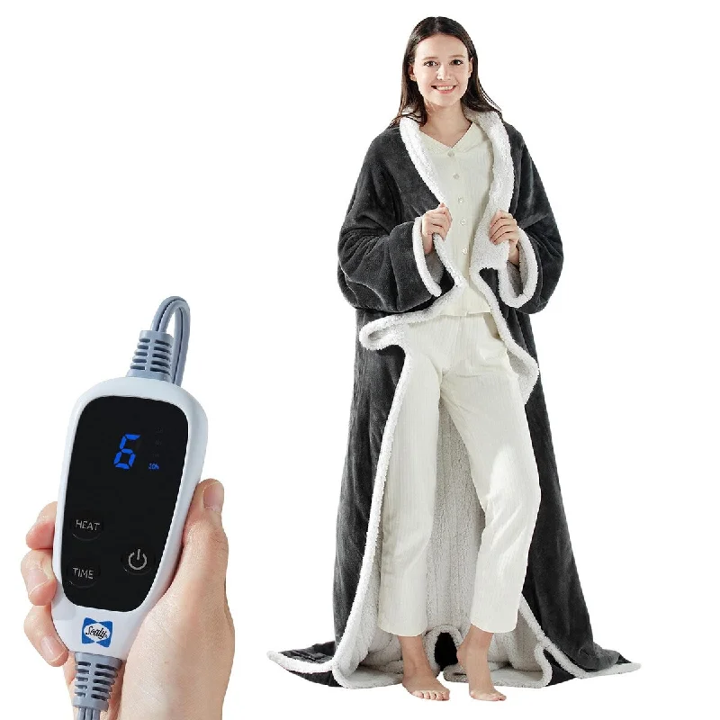 Mohair blankets with a unique sheen and softnessSEALY Heated Wearable Blanket with Sleeves Throw Flannel Sherpa