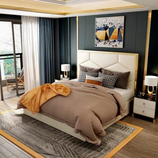 Queen - size mattresses for couples and standard bedroomsTexo Upholstered Luxury Bed With Storage In Beige Queen - size mattresses for couples and standard bedroomsTexo Upholstered Luxury Bed With Storage In Beige
