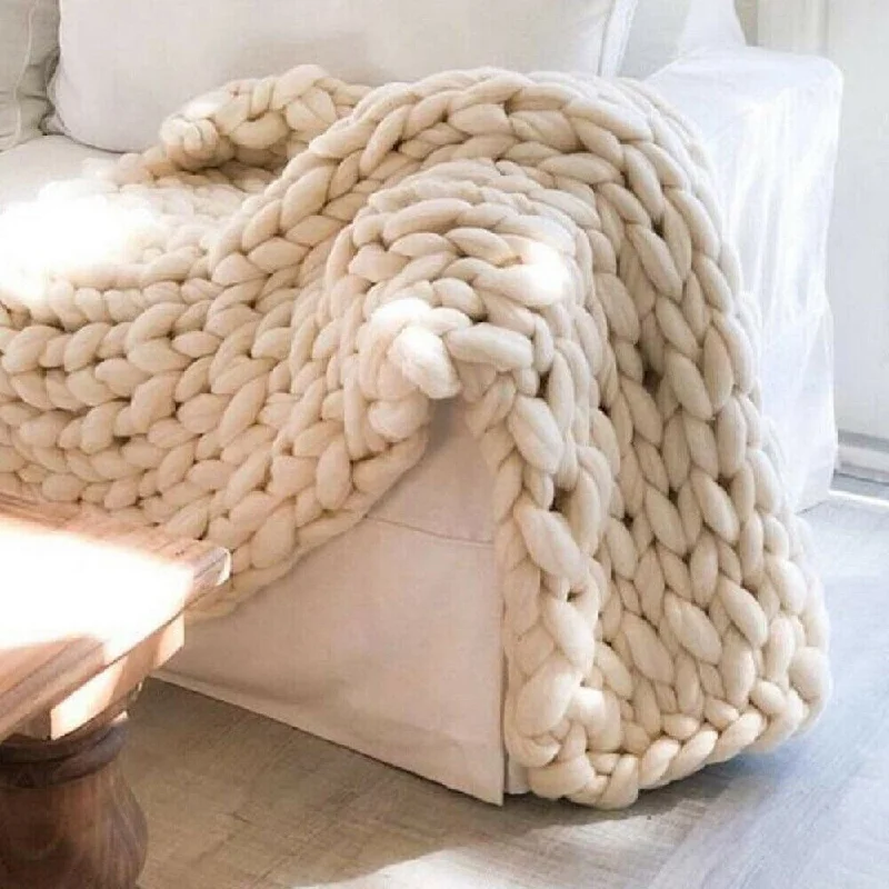 Queen - size blankets for standard - sized bedsThick Winter Large Chunky Knit Handmade Warm King Beige Queen - size blankets for standard - sized bedsThick Winter Large Chunky Knit Handmade Warm King Beige