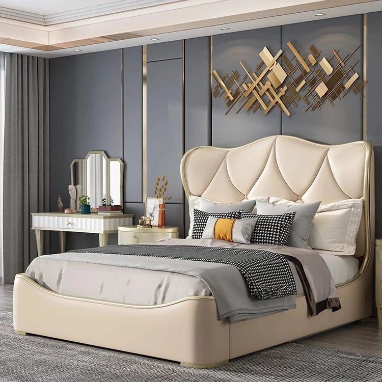 Natural latex and organic cotton blend mattressesTulip Upholstered Luxury Bed With Storage In Beige Suede Natural latex and organic cotton blend mattressesTulip Upholstered Luxury Bed With Storage In Beige Suede
