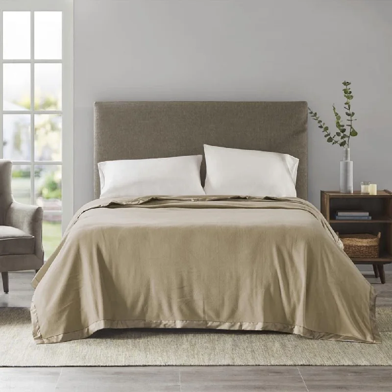 Synthetic fiber blend blankets for a budget - friendly choiceTwin Classic Matte Satin Binding Micro Fleece Blanket Beige
