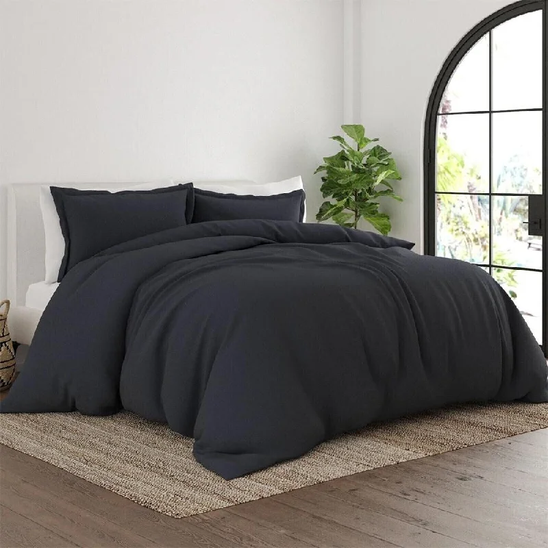 Linen blankets with a rustic and textured lookTwin/TwinXL Duvet Cover & Shams Luxurious Comfort Black