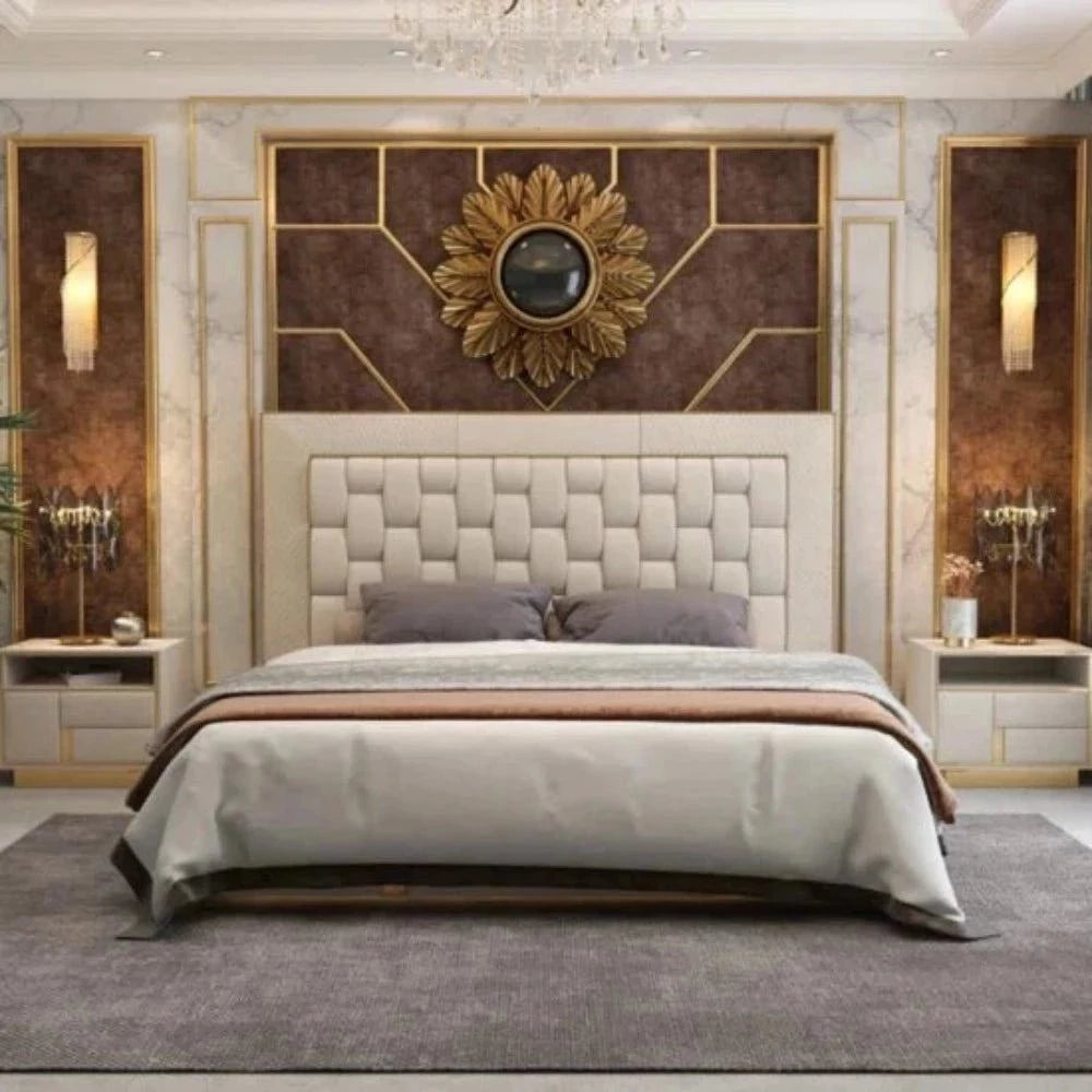 Queen - size mattresses for couples and standard bedroomsMax Upholstered Luxury Bed With Storage In Beige Suede Queen - size mattresses for couples and standard bedroomsMax Upholstered Luxury Bed With Storage In Beige Suede